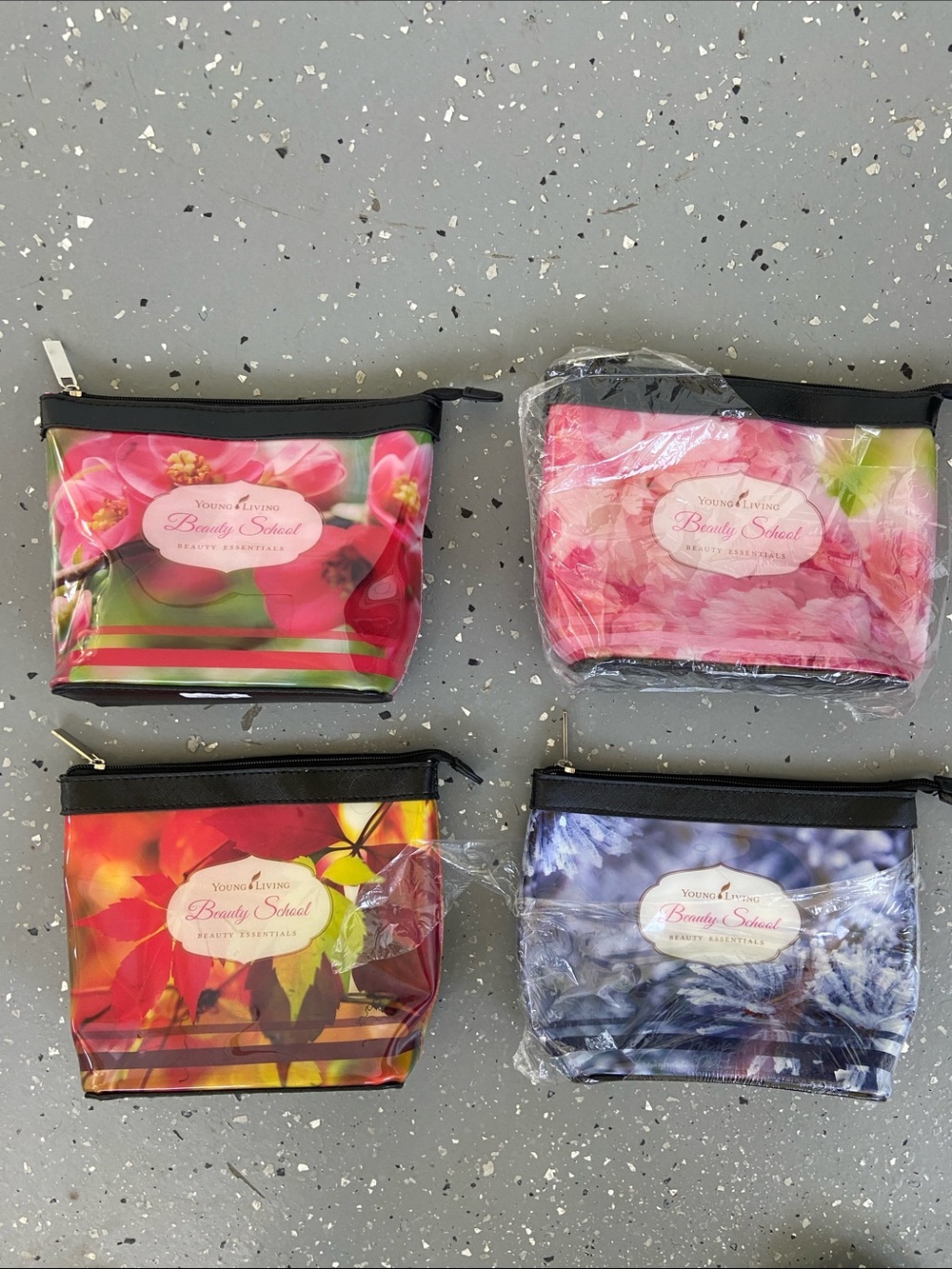 Young Living Floral Cosmetic Pouch Set of (4) Fall, Winter, Spring & Summer